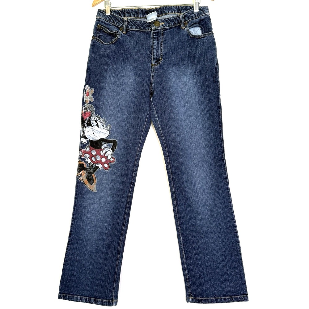 Disney Store Women 12 Jeans Bootcut Minnie Mouse Blue Medium Wash Mid Rise Y2K